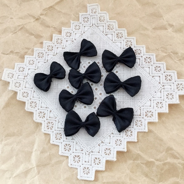 Mini nœuds papillon noirs, 12 pcs, Nœuds en ruban dans le dos, Petits nœuds en satin, Nœuds papillon en tissu noir, Miniature, Déguisements pour poupée, Matériel de couture, Nœuds papillons créatifs