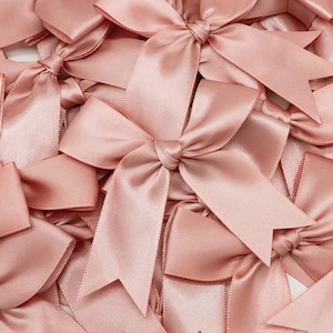 Large Dusty Pink Bows 3.5 inch XL, Rose Gold Ribbon Bows, Hand tied Fray-checked, Party Favor Gift Bag Bows, Big Satin Gift Bows Decor