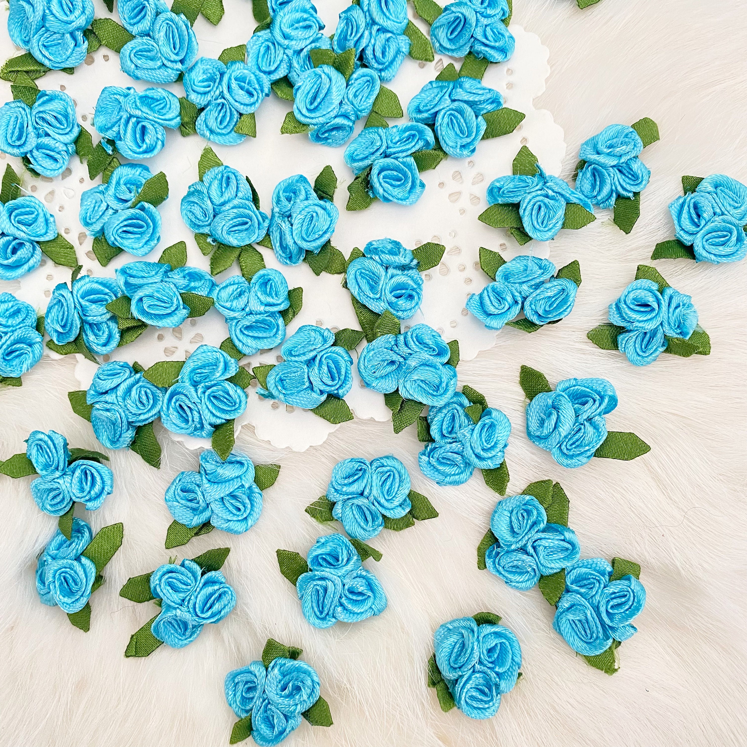Light Blue Triple Roses, Blue Ribbon Roses, Mini Rose Bouquet