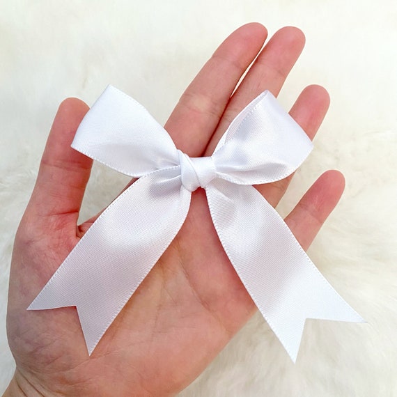 White 3 inch Satin Ribbon Double Bows 50pcs Ready Made Craft Party Clothes