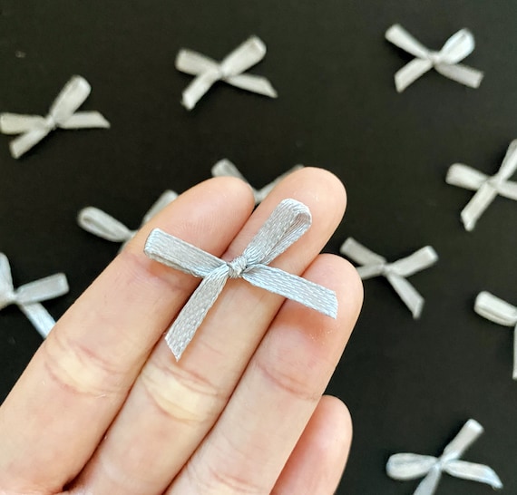 Silver Satin Bows 1/8 Ribbon, Light Gray Bows, Mini Craft Bows, Satin Boutique Bows, Lingerie Finish,Embellishment DIY Sewing Supplies