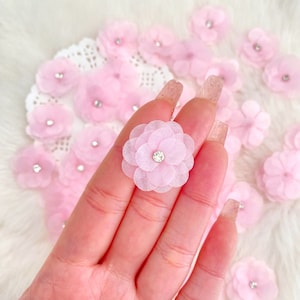 Pastell-Rosa Rhinestone-Blumen 12 Stück, Schicht-Organza-Blumen-kleine Nähen-Blumen-Edelstein-Blumen-Handwerkshochzeits-Einladungs-Karte verschönern