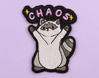 Raccoon Patch Iron On 1pc- Chaos Raccoon Trash Panda Cute Funny City Animal Badge, Sew on Hat Tote Bag Applique Small Cute Gift