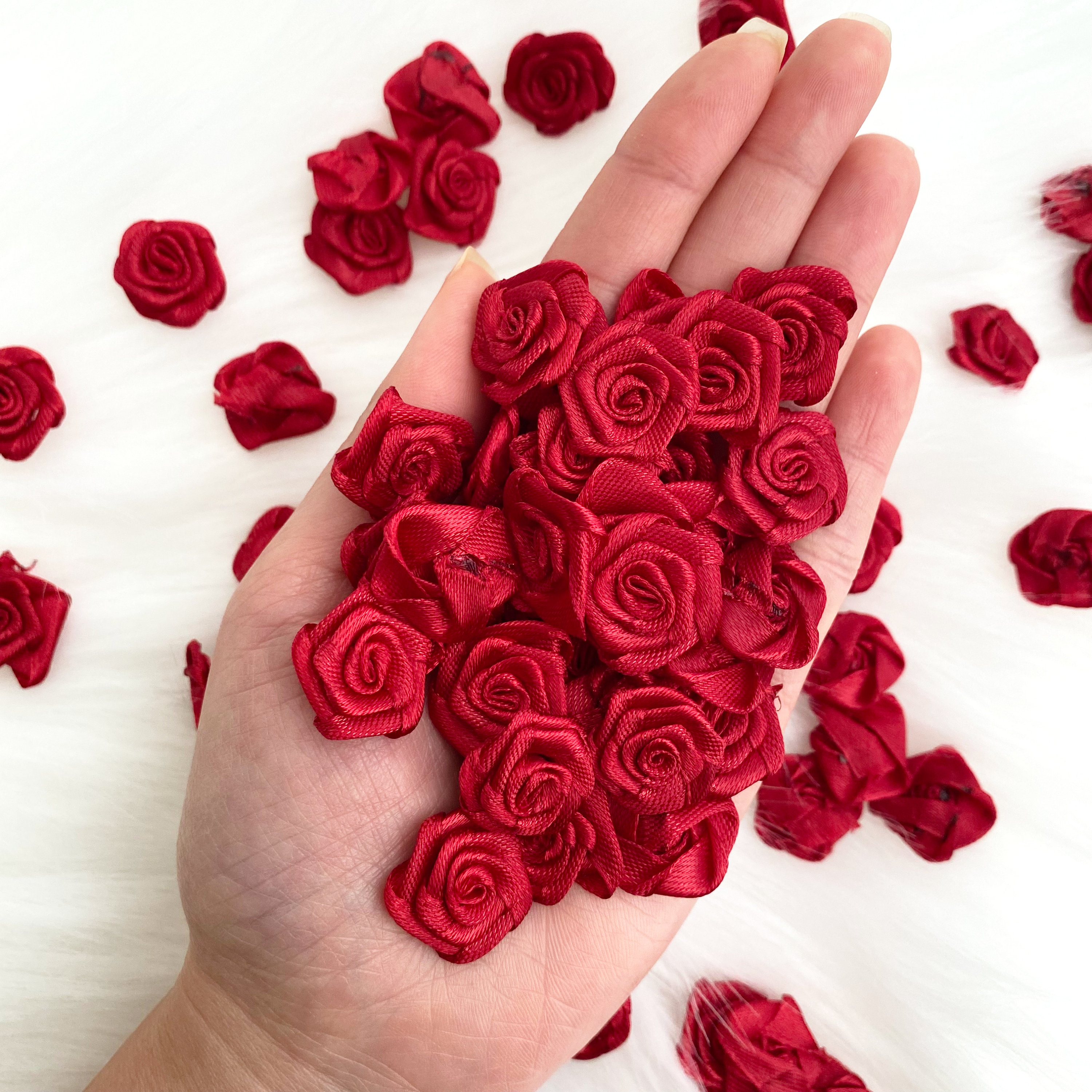 Dark Red Satin Roses 20mm, Small Red Roses, Fabric Rose Heads, Wedding ...