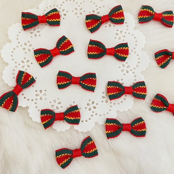 Mini Christmas Bows 12pcs, Red and Green Bows, Fabric Bowties for Craft, Small Bowties, Sewing Bows,Christmas Card Making,Assorted Bows