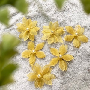 Organza Perlen Blumen, Chrysantheme, Ringelblumen Stoff Blumen, dunkelrote Blume, schwarze Handwerk Blumen, Nähzubehör, kleine Handwerk Blumen