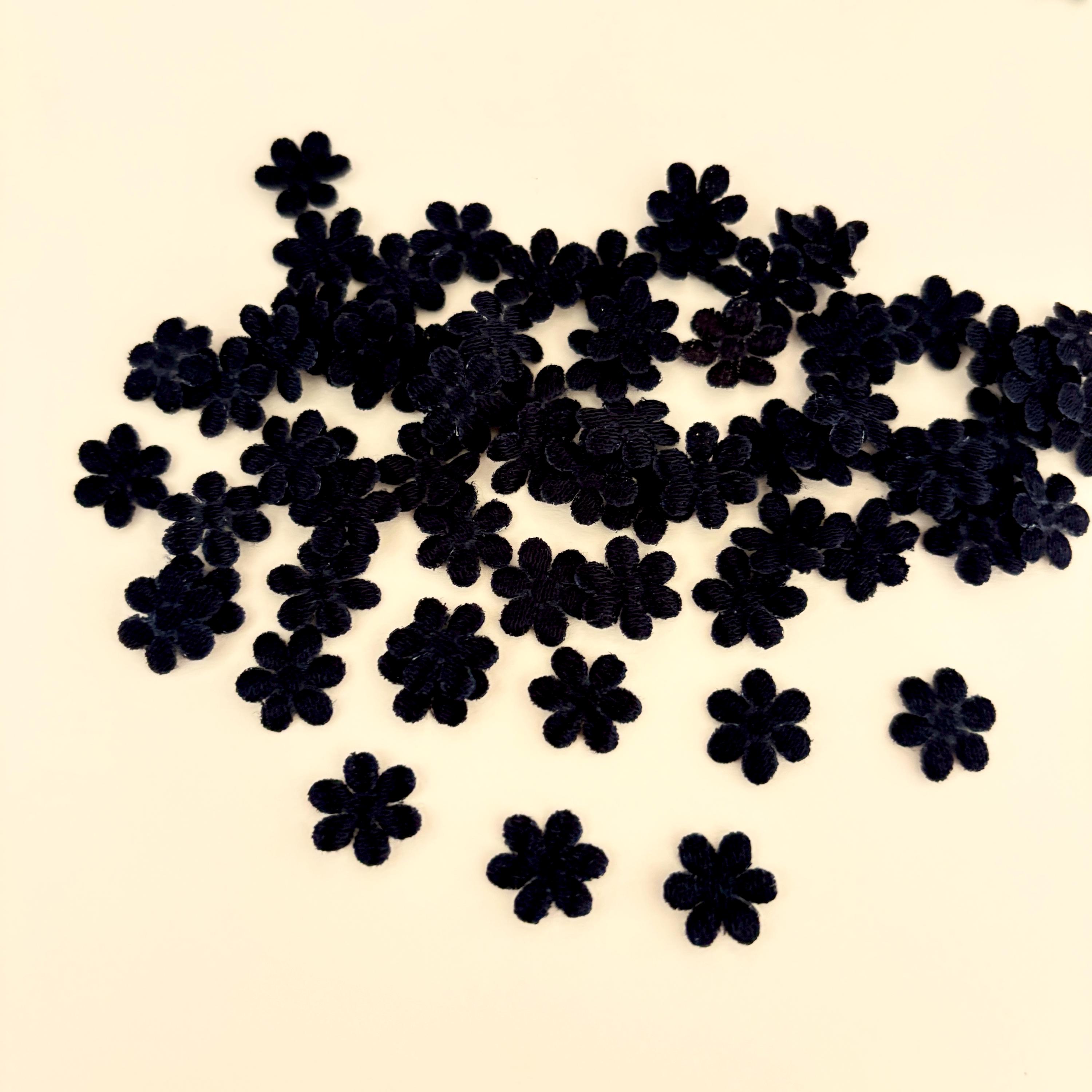 Tiny Black Velvet Flowers 10mm 50pcs- Black Flowers Applique, Mini