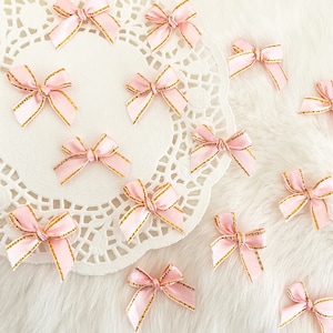 Pink Bows Satin Ribbon 1.5inch, Gold Glitter Bows, Pastel Pink Bows, Small Craft Bows, Pink Fabric Bows for Craft, Decor Bow Invitation Card