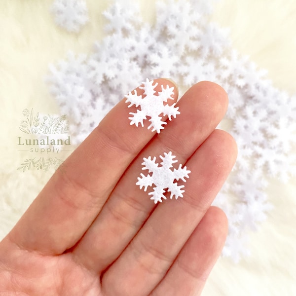Tiny Felt Snowflakes 50pcs 10mm, Snowflakes Die Cut Shape, Christmas Holiday Decor Card Making Scrapbooking Felt Applique, Mini Snowflakes