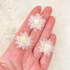 White Tiny Pinwheel Flowers 20mm 12pcs, White Mini Roses, 3D AppliqueFlowers, Sewing Applique, Organza Lace Flowers, Bridal Costuming