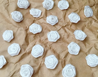 White Satin Roses 20mm (L), White Ribbon Roses,Satin Rose Heads,White Fabric Roses,Craft Roses,Wedding Floral Decor,Favor Decorative