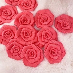 Hot Pink Grosgrain Roses 2&quot;, Large Fabric Flowers, Craft Flowers, Rolled Ribbon Flowers, Sewing Appliqué,Costume Making 3D Fabric Rose