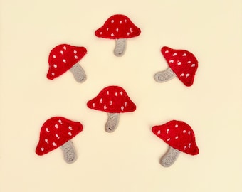 Red Mushroom Patch Sew on- Set of 2- Small Mushrooms Applique Botanical Wild Plants Fungi Forest Embroidered Patches