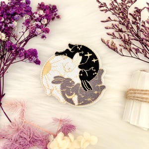 Rabbit Patch Iron On 1pc- Folklore Hare Patch Mystical Astrology Patches Moon Star Badge Witchy Craft DIY Clothing Jacket Jeans Tote Bag Hat
