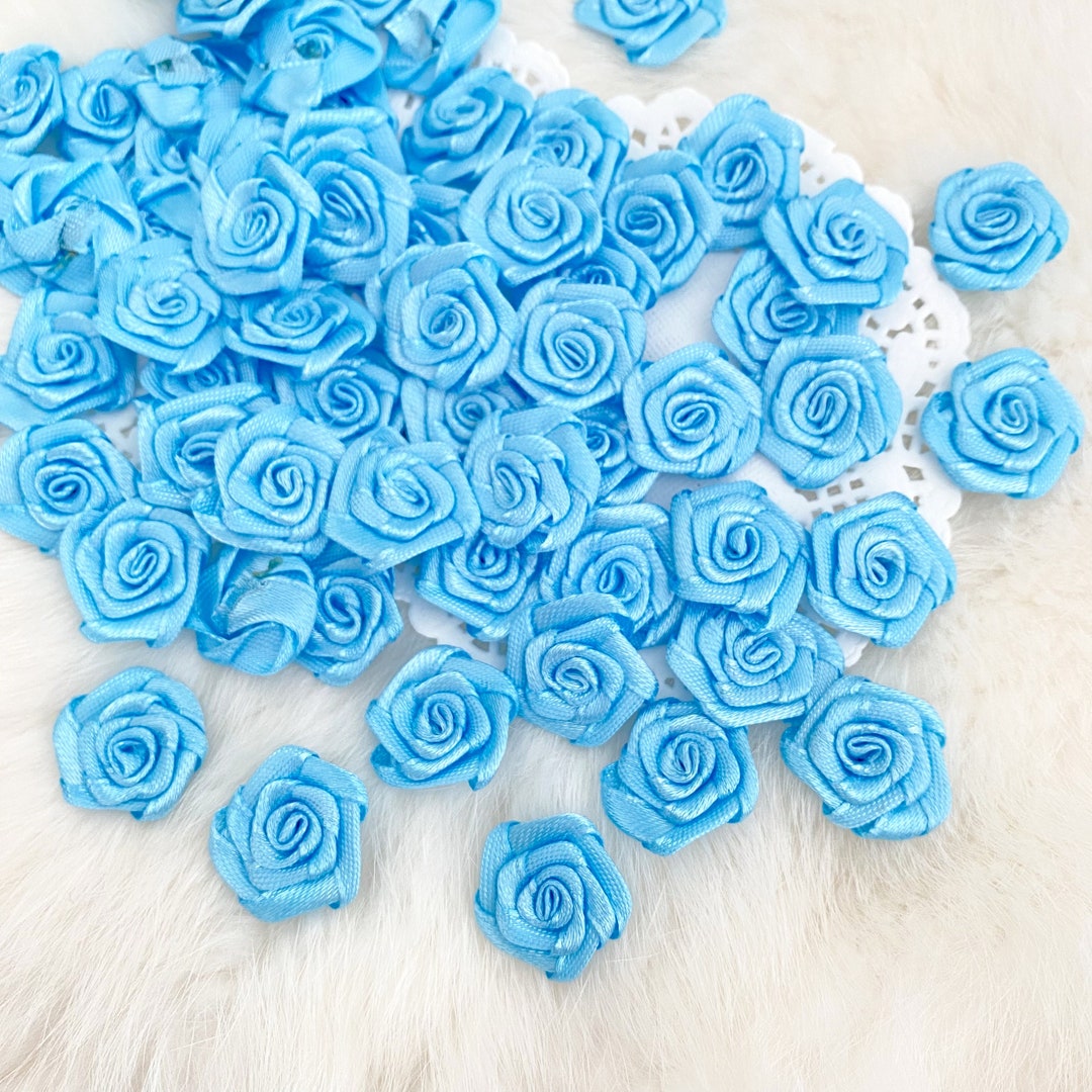 Baby Blue Satin Roses 3/4 Inch L , Small Fabric Roses, Satin Ribbon ...
