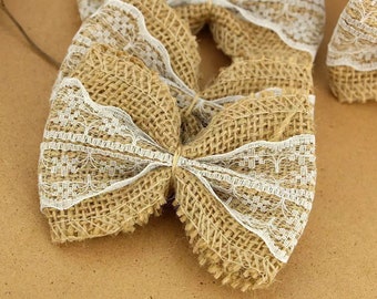 5 nœuds en dentelle de jute, arcs en perles de jute, décor rustique, arc en toile de jute pour couronne, décor de mariage à la ferme, arcs de bronzage naturel, nœuds de ruban de dentelle