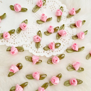 Small Pink Rosebuds 20mm, Mini Pink Satin Roses, Fabric Flowers for ...