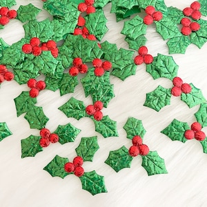Christmas Holy Leaves 10pcs, Christmas Holiday Decor Cards Making Scrapbooking Applique Noel, Glitter Christmas Bows Holy Leaf