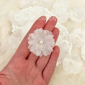 Flores de pérolas brancas, 10 peças, camadas de flores, apliques de organza 3D, confecção de fantasias, costura em flores, vestido de noiva, tecido, flores de cerejeira