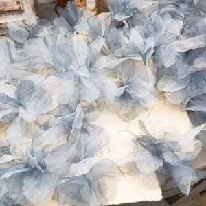 Ombre Organza Tulle Flowers Trim, 3D Floral Motif Applique, Grey Lace Ribbon, Tutu Flowers, Bridal Lace Wedding Dress Costume Design