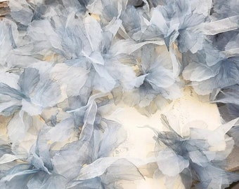 Ombre Organza Tulle Flowers Trim, 3D Floral Motif Applique, Grey Lace Ribbon, Tutu Flowers, Bridal Lace Wedding Dress Costume Design