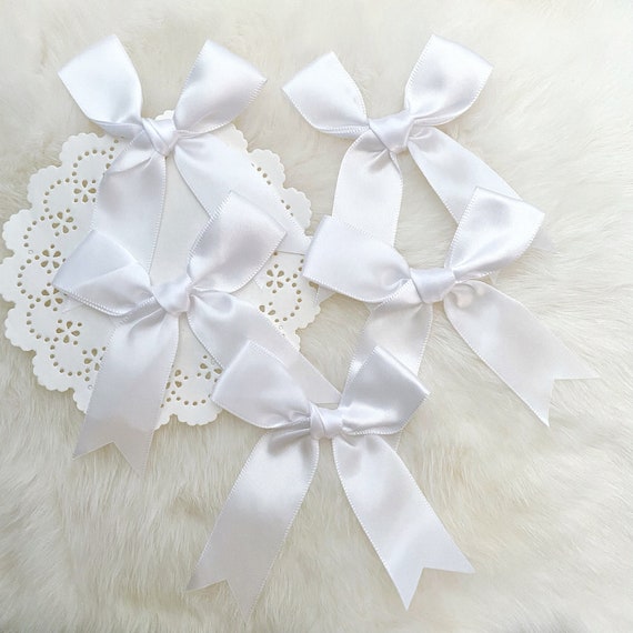 White 3 inch Satin Ribbon Double Bows 50pcs Ready Made Craft Party Clothes