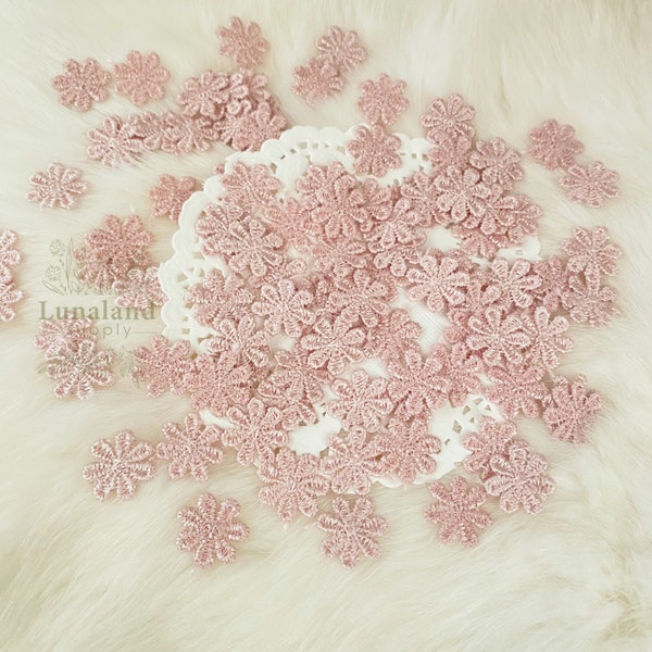 Tiny Dusty Pink Daisy 10mm, Embroider Flower Applique, Flower Patch, Bridal Dress Embellish, Mini Fabric Daisy, Handmade Lace Flower