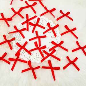 Mini Red Ribbon Bows 1/8 Ribbon, Small Ribbon Bows, Multi Purpose Bows, Invitation Bows, Bows Appliqué, Gift Tag Bows, Scrapbooking Supply