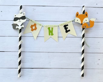 woodland cake topper - baby shower - wild one cake topper - first birthday - forest animals - camping cake topper - fox raccoon cake topper
