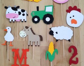 farm cupcake toppers - farm birthday - farm first birthday - barnyard bash - farm party - farm cupcakes - farm birthday - farm cake topper