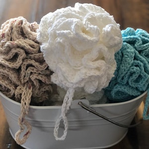 100% Cotton Bath/Shower Loofah Puff | Shower Scrunchy | Plastic and Nylon Free | Eco Friendly | Washcloth Hybrid | Reusable | Washable