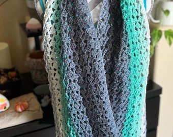 Lacey Island Crocheted Scarf | Shawl | Stocking Stuffer | Machine Washable | Handmade Gift |