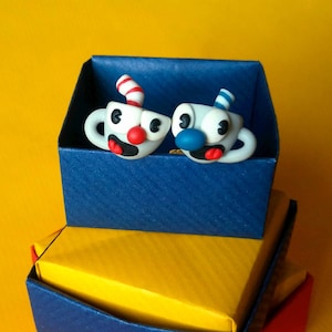 Cuphead Manschettenknöpfe. Cuphead Geschenk für Männer. Perfekt für Spielliebhaber. Fimo Manschettenknöpfe. Geburtstagsgeschenk. Mugman Manschettenknöpfe Videospiel Geschenk