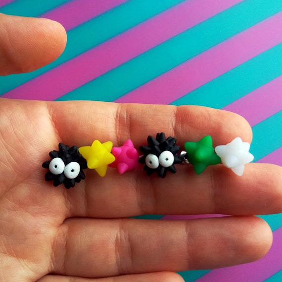 Stud Earrings Spirited Away Set Soot Spirits Multicolor Candy Star Hand  Sculpted in Polymer Clay. Gift for Studio Ghibli Lovers. Mismatched 