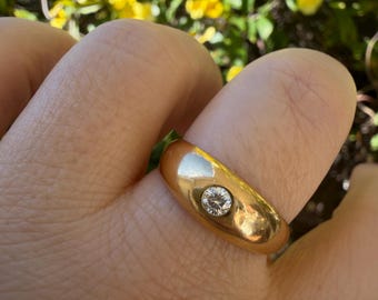 Antique 18k Gold Dome Ring – Flush Set Old Mine Cut Diamond (Size 10.5)