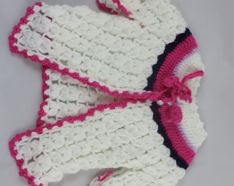 Baby Girl Sweater in Pink- White-Purple / 6-9 months Hand Knitted Baby Girl Sweater / Cold Weather Baby Sweater/ Baby Shower Gift