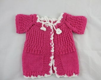 Baby Girl Sweater in Pink and White / 6-9 months Hand Knitted Baby Girl Sweater / Cold Weather Baby Sweater/ Baby Shower Gift