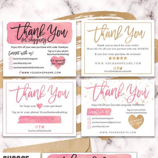 FOUR (4) DIY Printable Small Business Thank You Card | Care Card | Doterra business cards | Paparazzi business cards