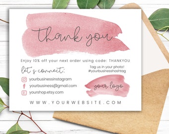 Watercolor Business Thank You Card Template - Printable Thank You for your Order Card - Thank You for Shopping Editable Cards - Poshmark