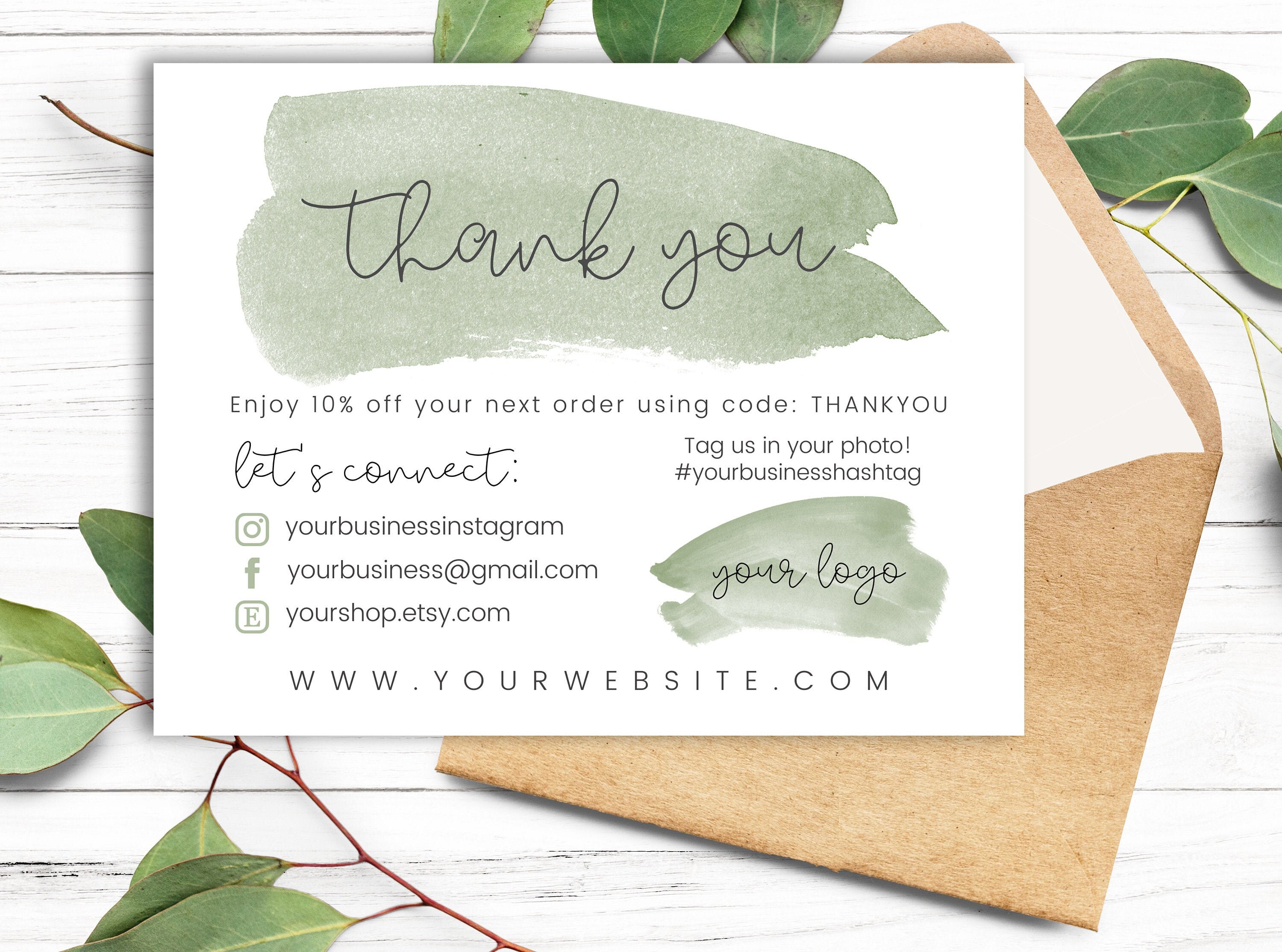 Olijfgroen Business Bedankkaartsjabloon - Bedankt Shopping-kaarten -  Bedankt voor uw bestelkaarten - Inserts voor online bestellingen - Etsy  België, image size:3000x2228