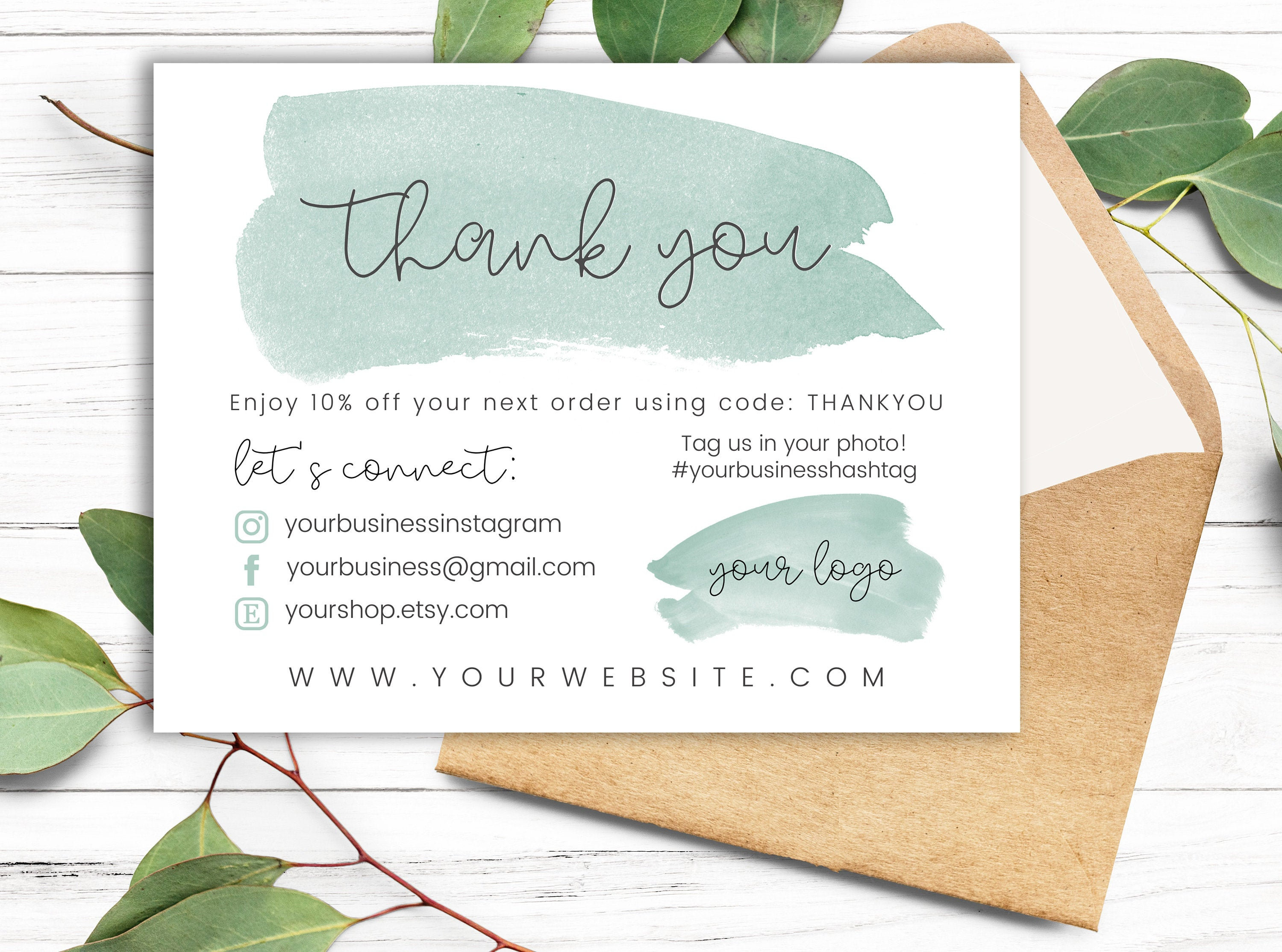 Green Business Thank You Card Template Printable Thank You Etsy