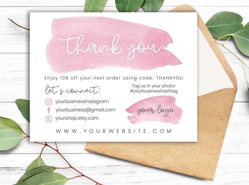 Pink Thank You for Your Purchase Card Template Business - Etsy