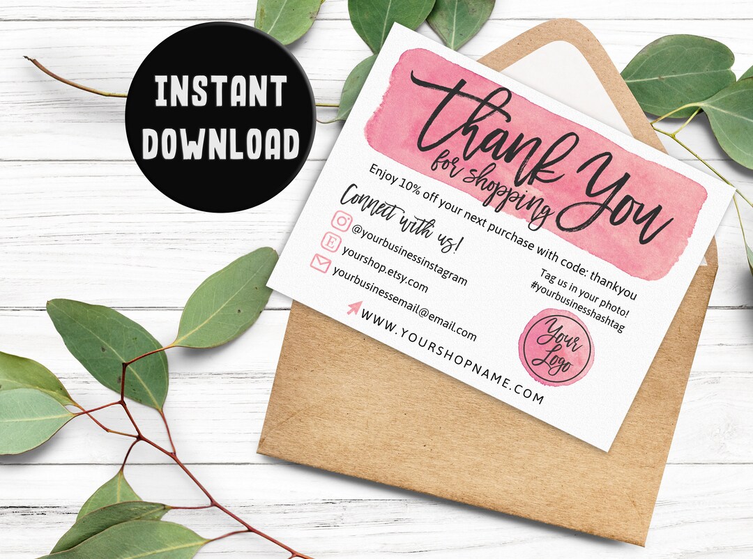 Pink Business Thank You Card Business Card Template Thank Etsy