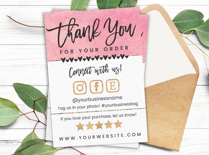 Vertical Thank You Card Template for Small Businesses Etsy UK