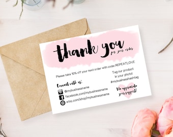 INSTANT DOWNLOAD Editable and Printable Thank You Cards for Small Business - Etsy Thank You Notes - Thank You For Your Order Cards