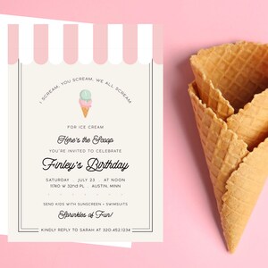 I Scream You Scream We All Scream for Ice Cream Birthday Invitation, Birthday Invite, PRINTED