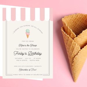 I Scream You Scream We All Scream Ice Cream Birthday Invitation, Birthday Invite, Editable Invitation, INSTANT DOWNLOAD