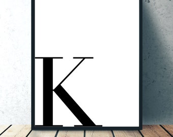 K - Custom Letter Wall Decor, Monogram Print, Minimalist Wall Art Print, Initial sign, Initial Letter Decor, Monogram Printable Art