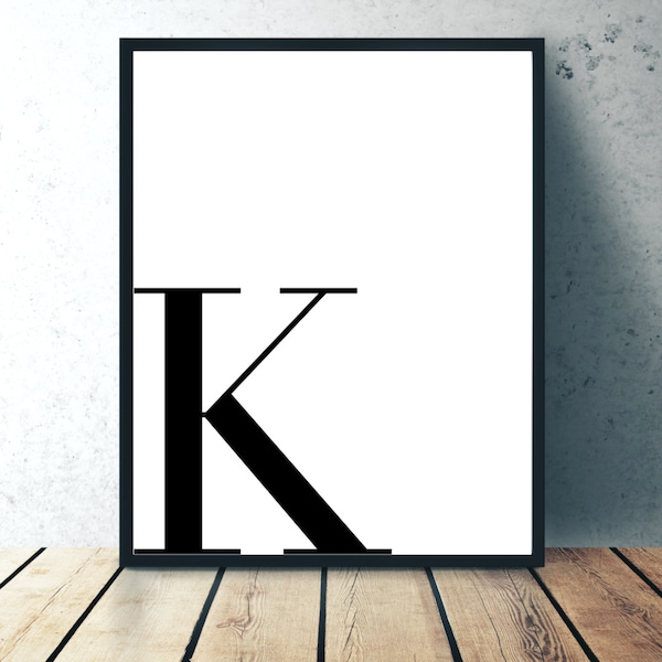 K - Custom Letter Wall Decor, Monogram Print, Minimalist Wall Art Print, Initial sign, Initial Letter Decor, Monogram Printable Art