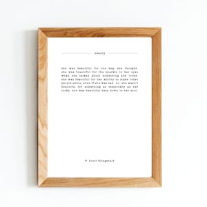 F. Scott Fitzgerald Beauty Quote - Print - Poster - Typography - Quote - Instant Printable Download, 2 sizes